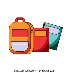 Back to school education backpack and books cartoons vector illustration graphic design