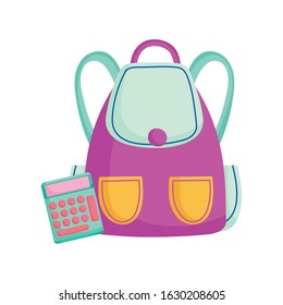 back to school education backpack and calculator supply vector illustration