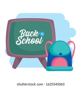 back to school education backpack and chalkboard vector illustration