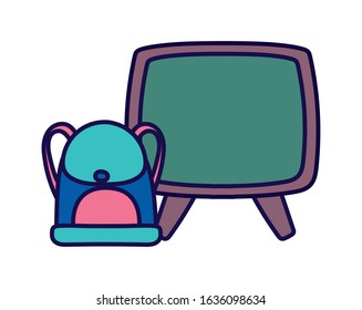 back to school education backpack and chalkboard vector illustration