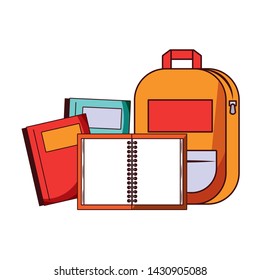 Back to school education backpack and notebooks cartoons vector illustration graphic design