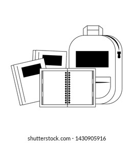 Back to school education backpack and notebooks cartoons vector illustration graphic design