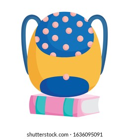 back to school education backpack on book vector illustration