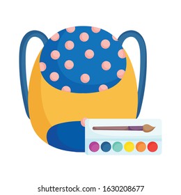 back to school education backpack and palette color brush art vector illustration