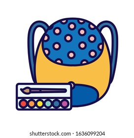 back to school education backpack and palette color brush art vector illustration