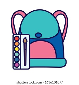 back to school education backpack and palette color brush art vector illustration