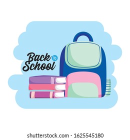 back to school education backpack and stack of books vector illustration