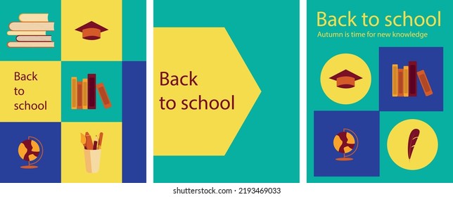 De vuelta a la escuela. Cartel educativo. Ilustración vectorial en estilo geométrico. azul y amarillo