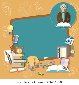 Back to school education school board professor teacher classroom textbooks notebooks  vector illustration  