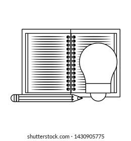 Back to school education book and bulb light with pencil cartoons vector illustration graphic design
