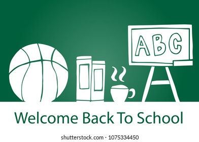 Back to School Education Book, Coffee, Football, Blackboard Flat Line Icon.