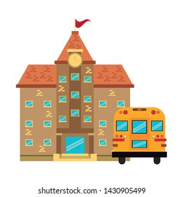 Back to school education school building and bus cartoons vector illustration graphic design