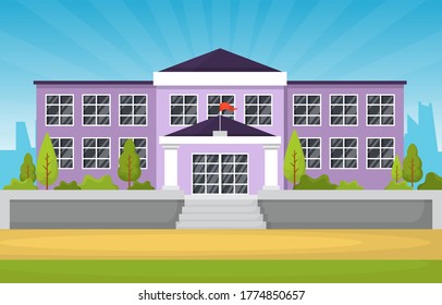 Back to School Education Building Park Outdoor Landscape Cartoon Illustration