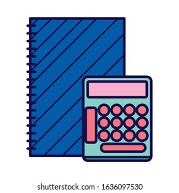 back to school education calculator and notebook accessory vector illustration