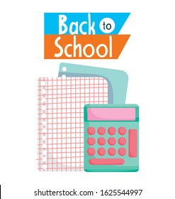 back to school education calculator and papers grid sheet vector illustration