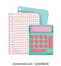 back to school education calculator and papers grid sheet vector illustration