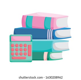 back to school education calculator and stacked books vector illustration