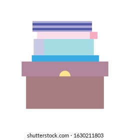 back to school education cardboard box with pile books vector illustration