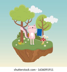 back to school education cat with notebook landscape nature vector illustration