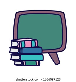 back to school education chalkboard and stacked books class vector illustration