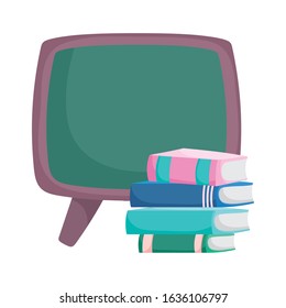 back to school education chalkboard and stacked books class vector illustration
