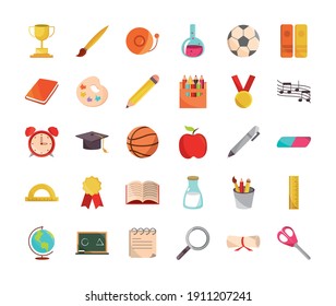 back to school education class supplies icons collection vector illustration