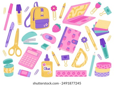 back to school, education, classroom, school, stationery, office, icon, supply, drawing, workplace, notebook, pen, book, computer, crayons, science, study, learn, ruler, class, student, pencil, univer