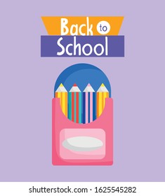 back to school education colored pencils in box supply vector illustration