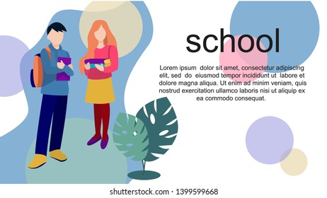 Back to school, education concept, background with text place. Can use for web banner, web page, landing. Flat vector illustration with pupils, school kids, students.