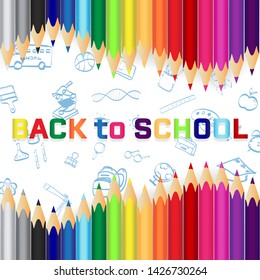 Back to school, Education concept background with color pencils on the book.
