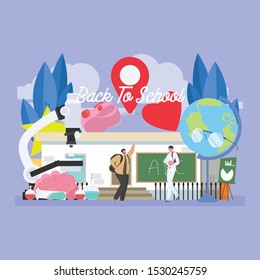 Back to school education concept with background full of lesson stationery and study supplies