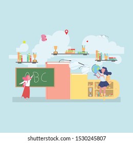 Back to school education concept with background full of lesson stationery and study supplies