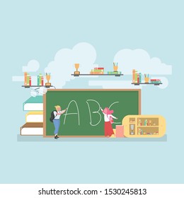 Back to school education concept with background full of lesson stationery and study supplies