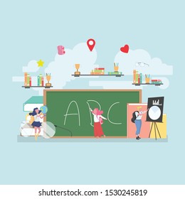 Back to school education concept with background full of lesson stationery and study supplies