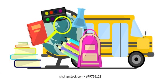 Back To School Education Concept Banner Flat design. Vector Illustration.