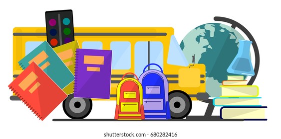 Back To School Education Concept Banner Flat design. Vector Illustration.