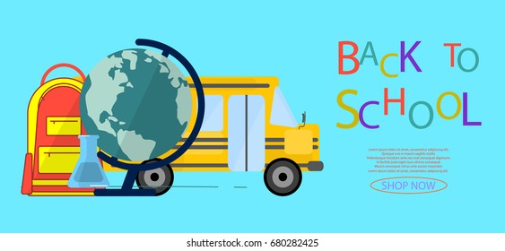 Back To School Education Concept Banner Flat design. Vector Illustration.