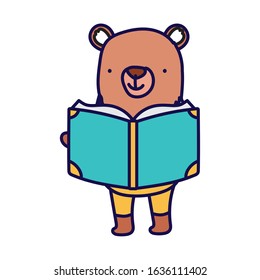 Back to school education concept. Bear with clothes reading book vector illustration