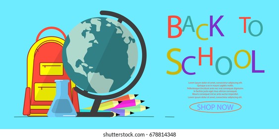 Back To School Education Concept Bunner Flat design. Vector Illustration.