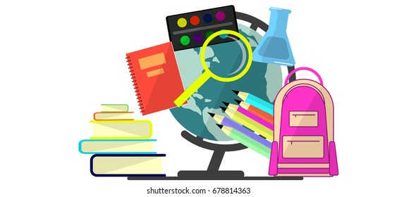 Back To School Education Concept Bunner Flat design. Vector Illustration.