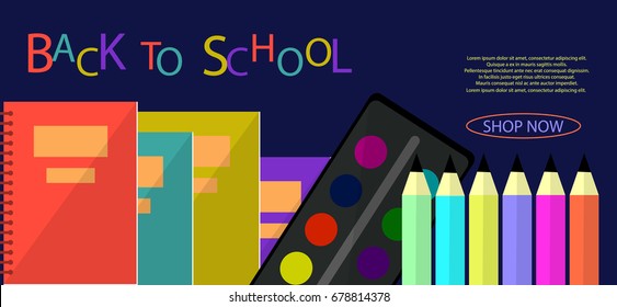 Back To School Education Concept Bunner Flat design. Vector Illustration.