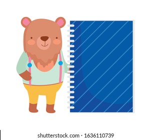 Back to school education concept.  cute bear with notepad creative vector illustration