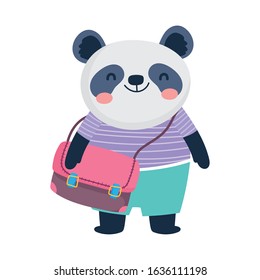 Back to school education concept. cute little panda with schoolbag vector illustration