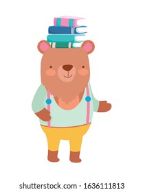 Back to school education concept. cute bear with books in head vector illustration