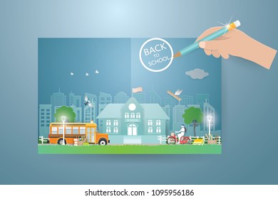 Back to school education concept with Hand written text back to school in background,vector and illustration.