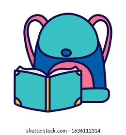 Back to school education concept. Open book and backpack supply vector illustration