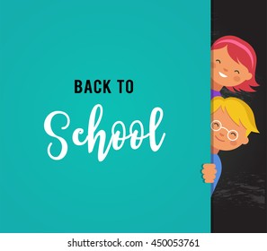 back to school - education, creativity and science concept illustration, poster with kids, boy girl