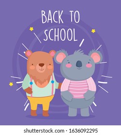back to school education cute bear and koala together students vector illustration