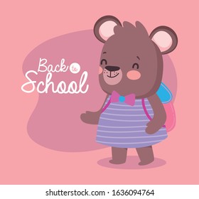 back to school education cute bear female with backpack vector illustration
