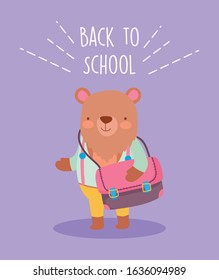 back to school education cute bear with bag and clothes vector illustration